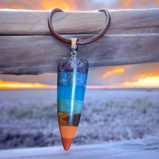 Chakra Stone Bullet Point Pendant on Leather Cord