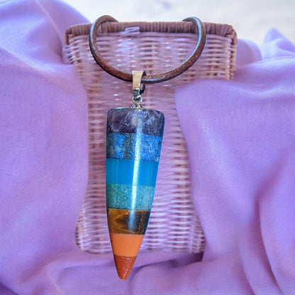 Chakra Stone Bullet Point Pendant on Leather Cord