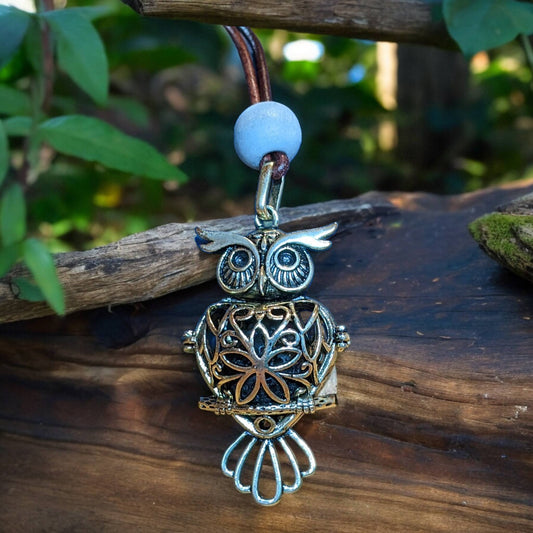 Essential Oil Diffuser on Leather Cord - Big Owl