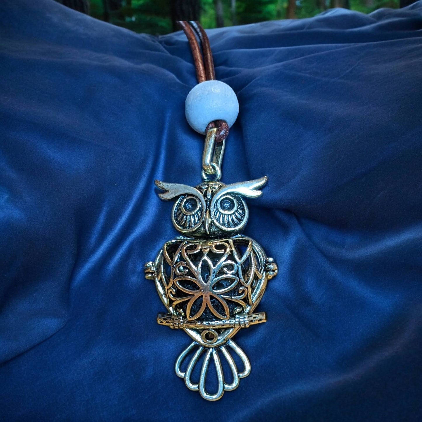 Essential Oil Diffuser on Leather Cord - Big Owl