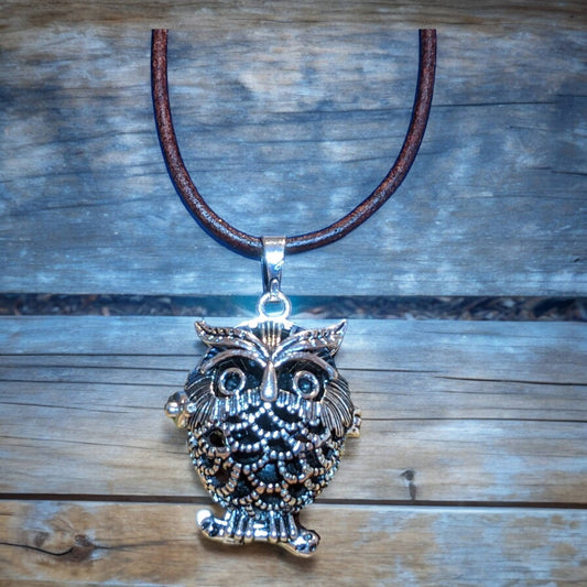 Essential Oil Diffuser on Leather Cord - Small Owl