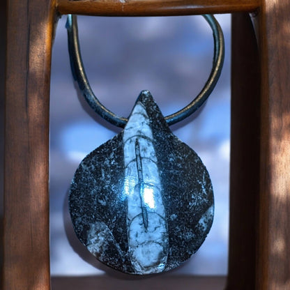 Necklace: Orthoceras Fossil Pendant on Leather Cord