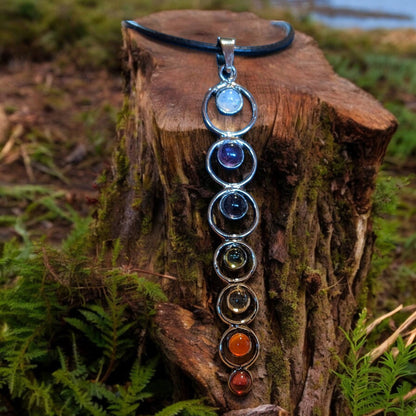 Mini Chakra Stones Pendant on Leather Cord